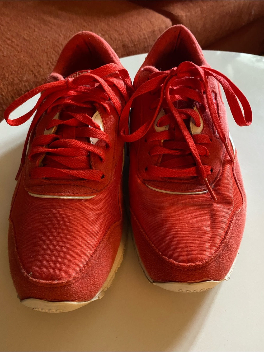 REEBOK CLASSIC NYLON Women’s Red Lace-Up Canvas/Suede orange and white Size 8.5